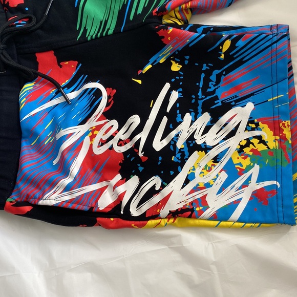 BKYS Lucky Charm Black Keys Sweatshorts Men M Feeling Lucky Bunny Pull On String - Picture 6 of 15